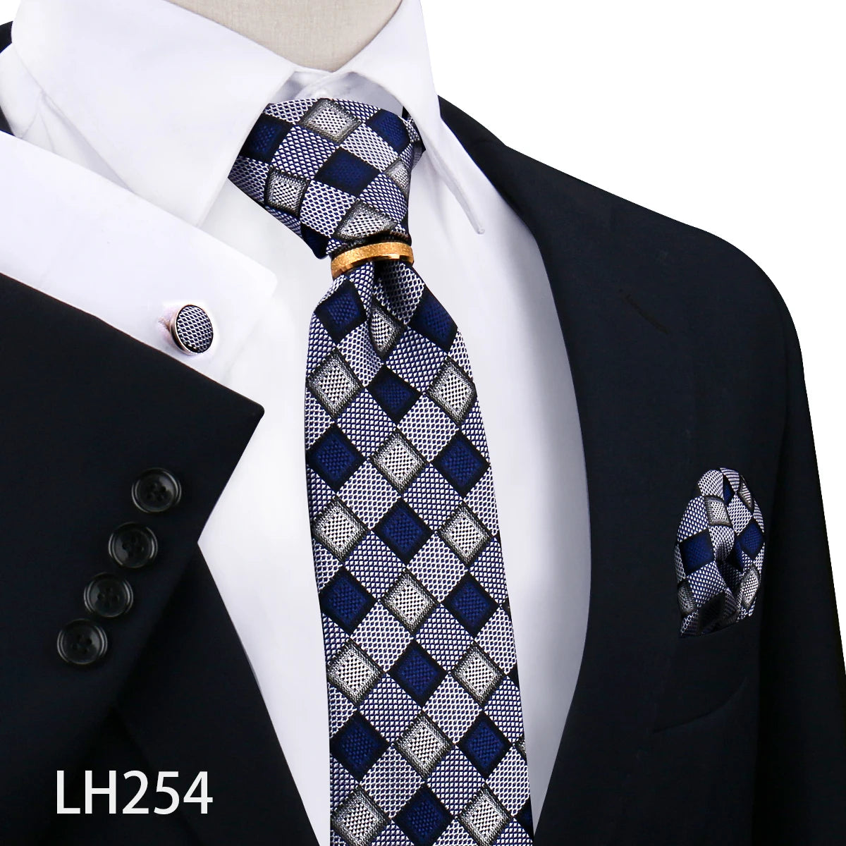 Herren Krawattenset Gold Ring, Manschettenknöpfe, Einstecktuch Festlich