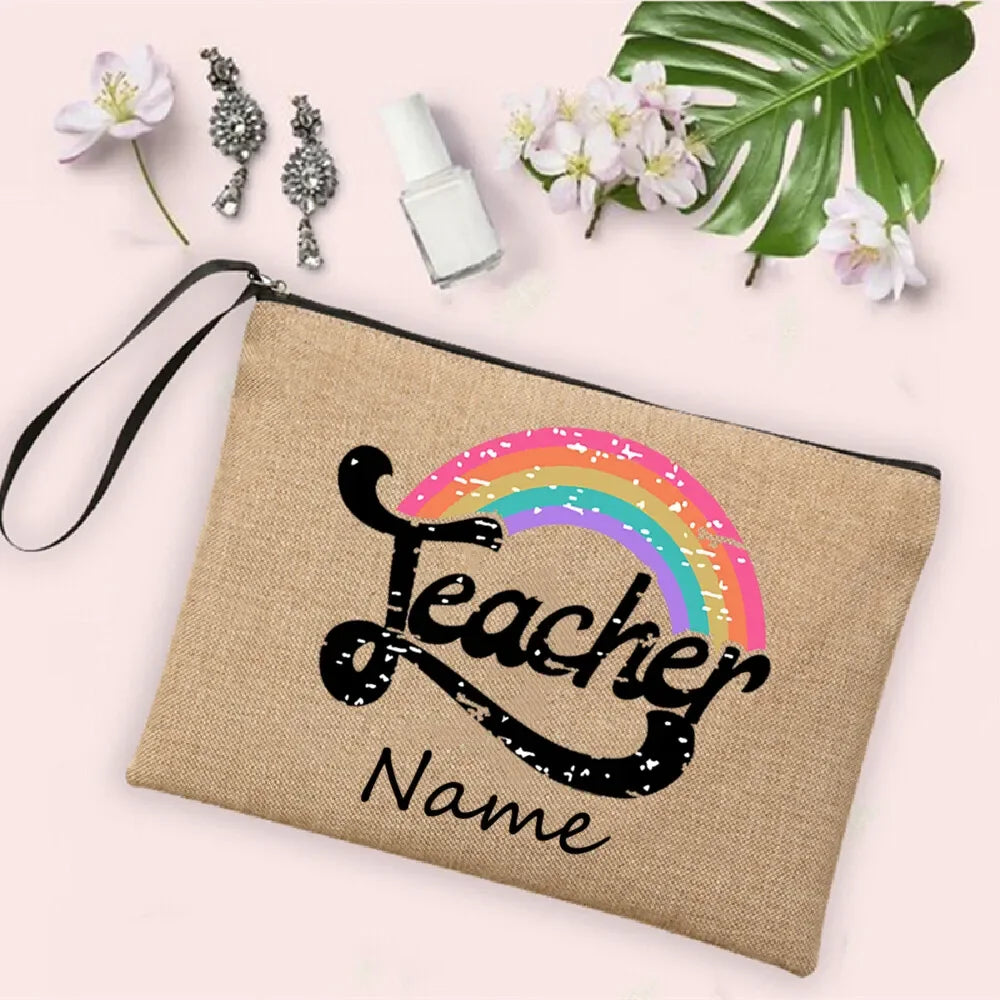 Personalisierte Leinwand Make up Tasche Regenbogen Design