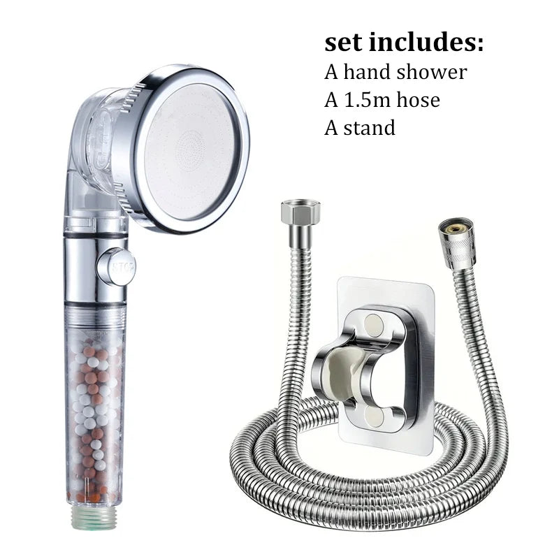 3-Modus Wassersparender Handbrause Kopf mit Negativ-Ionen Filter und Wasserstopp