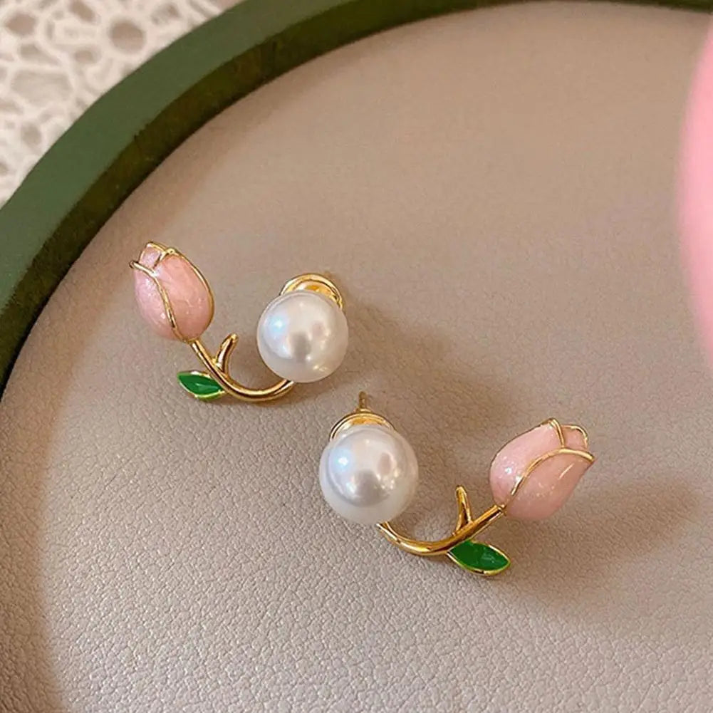 Elegantes Schmuckset mit rosa Tulpenanhänger für Damen