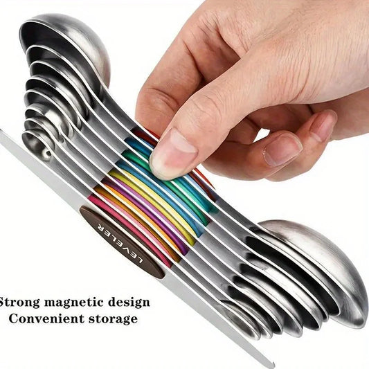 9tlg Doppelkopf Messlöffel Set Edelstahl magnetisch Skala Backwerkzeug