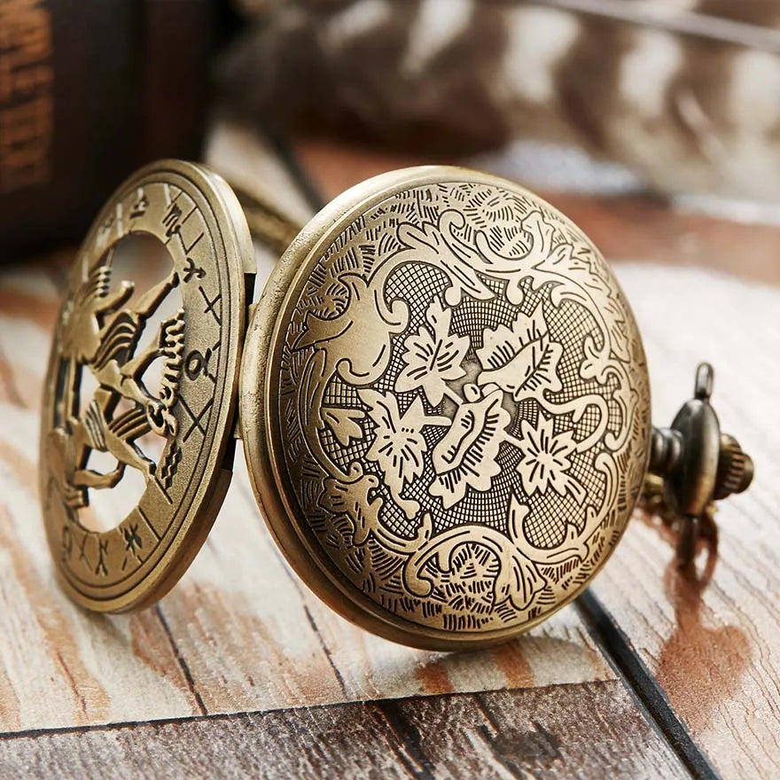 Retro Taschenuhr mit Sternbildern - Elegantes Design - Quarzuhrwerk - Unisex