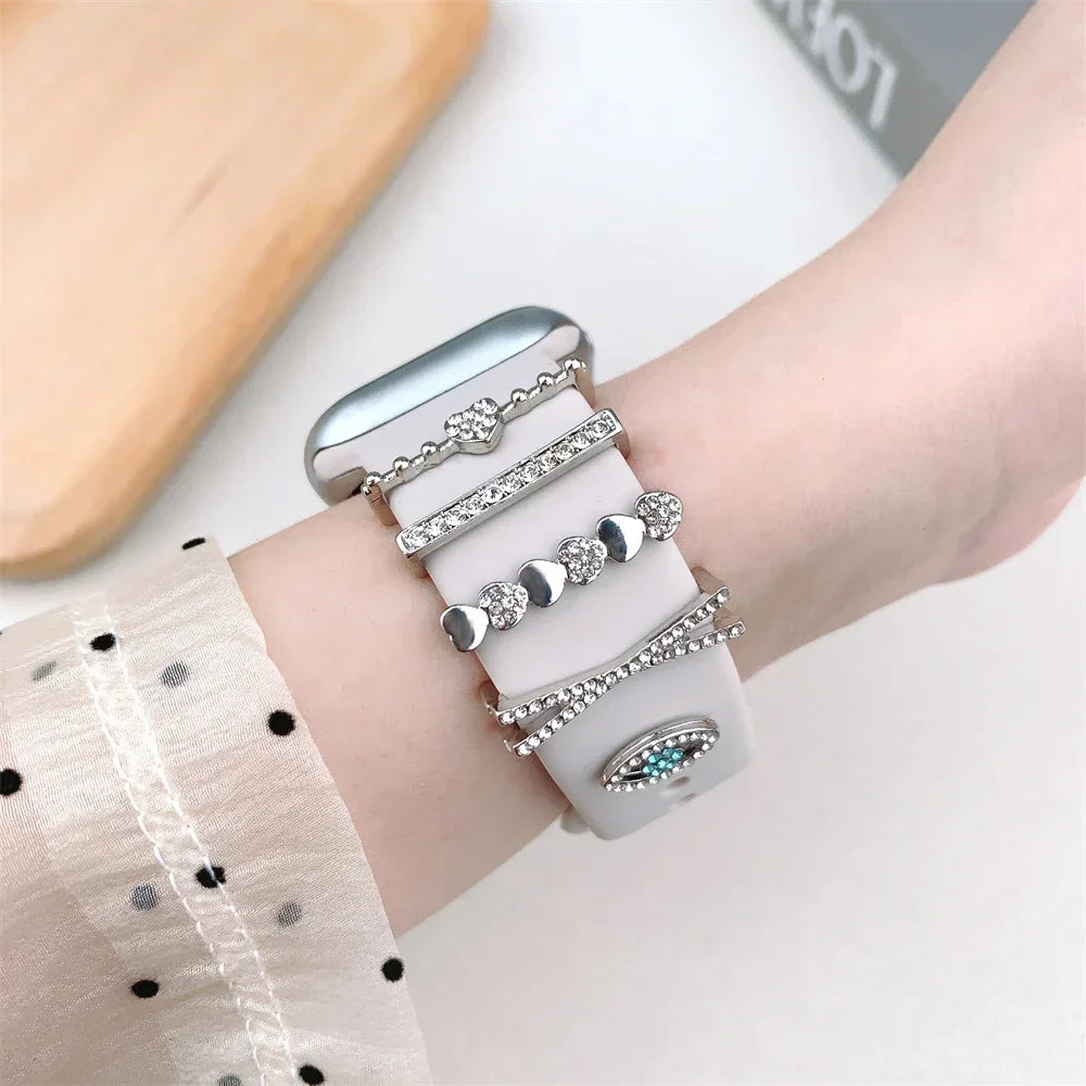 Mode Strap Dekorative Ring Für Apple Watch Band Diamant Schmuck Ornament Armband Metall Charms Silikon Armband Zubehör-Yabubest - Home & More