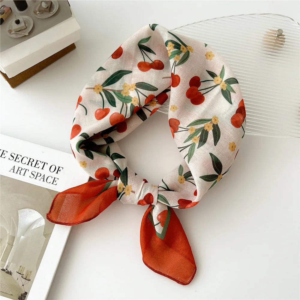 Baumwolle Leinen Quadrat Schal 55 cm Blumenmuster für Damen Frühling Sommer