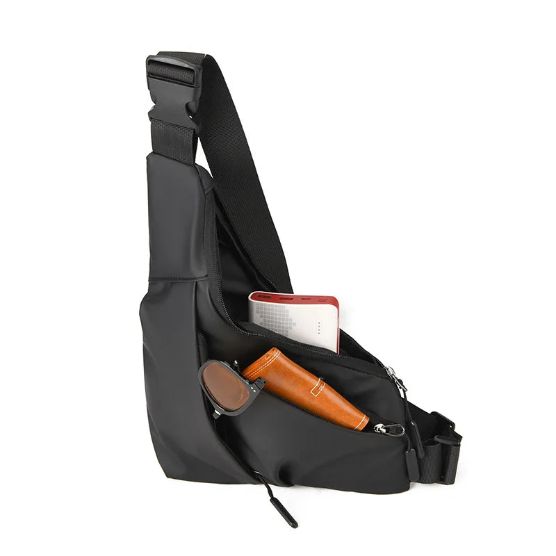 Sicher - Leicht: Anti-Diebstahl Brusttasche Herren aus wasserdichtem Nylon, Schwarz/Grau