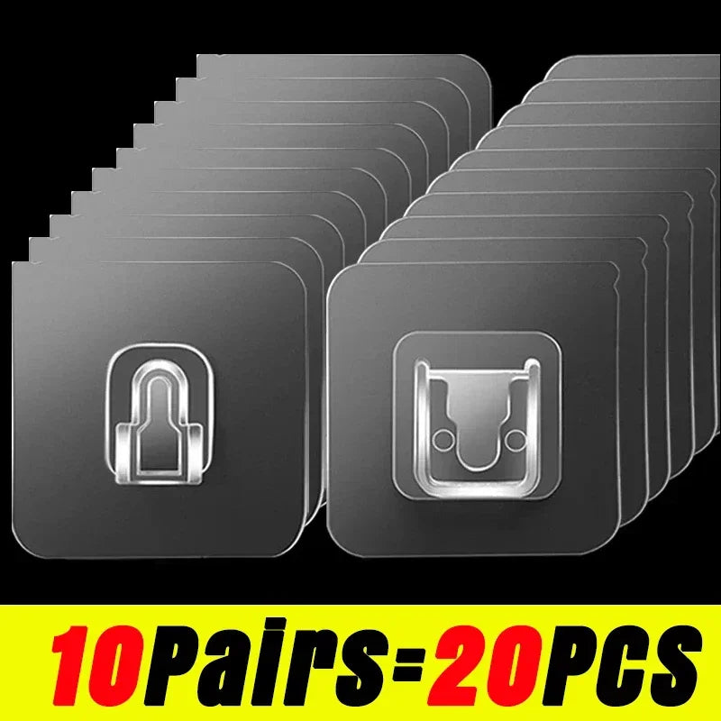 Spurlos - Stark: 6x6 cm transparente doppelseitige Wandhaken in 10 Paaren