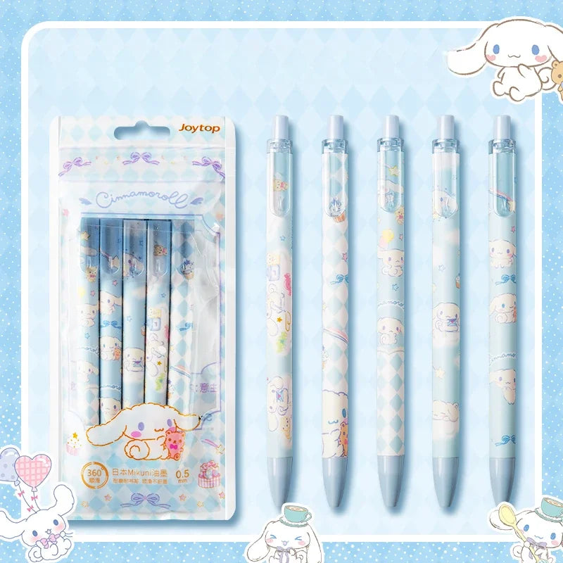 5-teiliges Gelschreiber Set mit Kawaii Motiven für Mädchen Schulbedarf