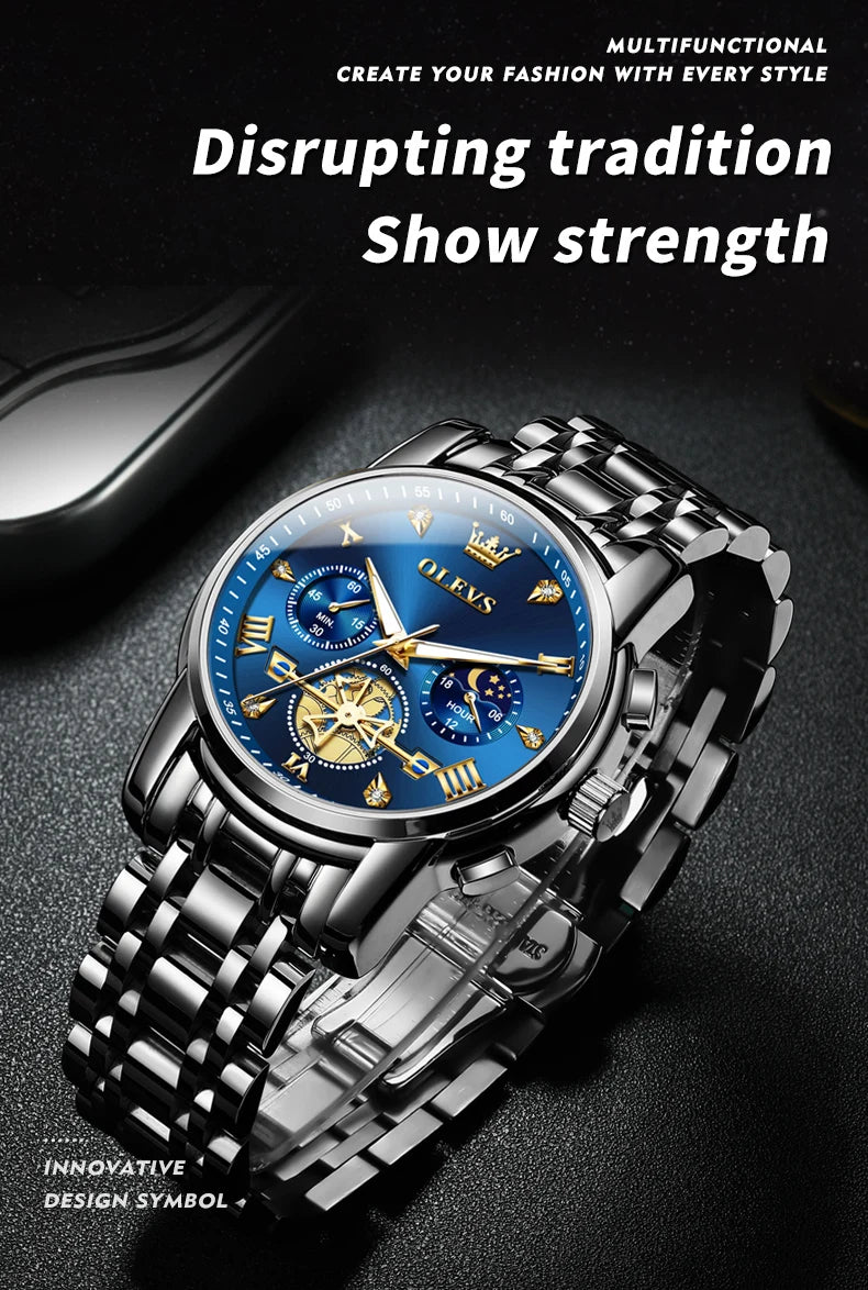 Klassische Herrenuhr mit Mondphase und Wasserdichtigkeit 3BAR