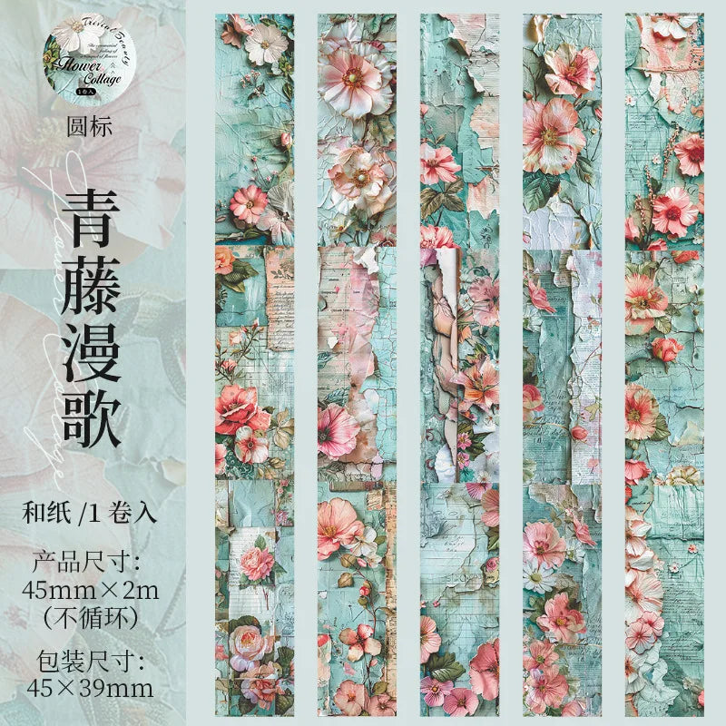 Breites 2m Blumen-Washi-Tape 45mm für Dekoration Basteln Journaling