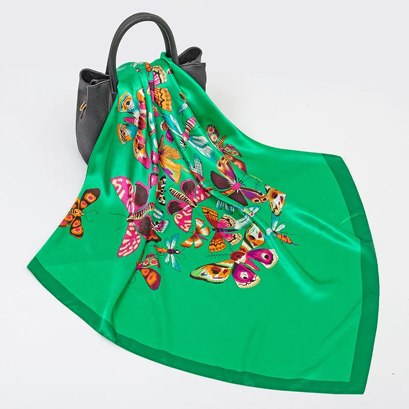 2024 seide Schal Quadrat Schal Für Frauen Drucken Stirnband Foulard Satin Hijab Haar Bands Halstuch Weibliche Kopf Wraps Bandana