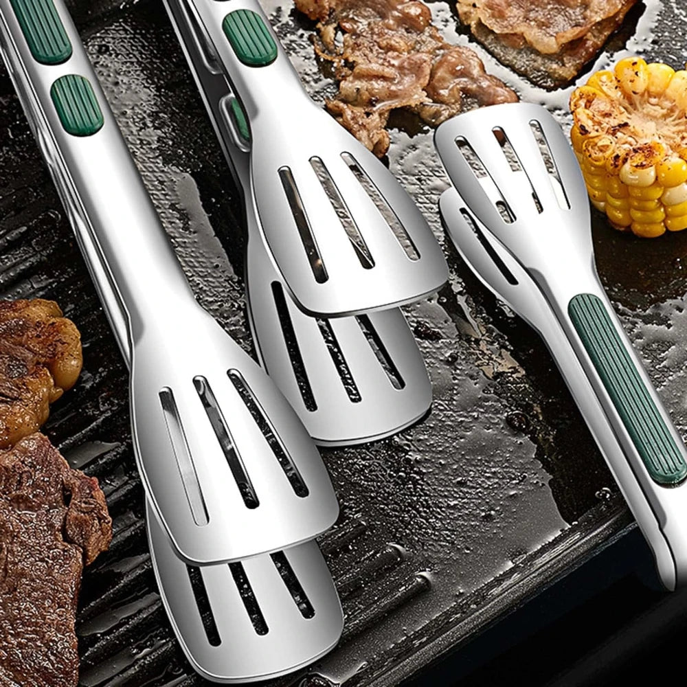 Rutschfeste Edelstahl-Lebensmittelzange 3er-Set für Grill, Küche - Buffet