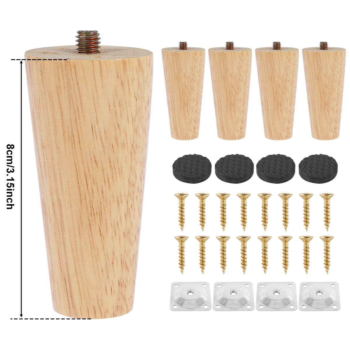 4er Set Möbelbeine aus Holz 8-25 cm mit Schrauben für Sofa und Tisch