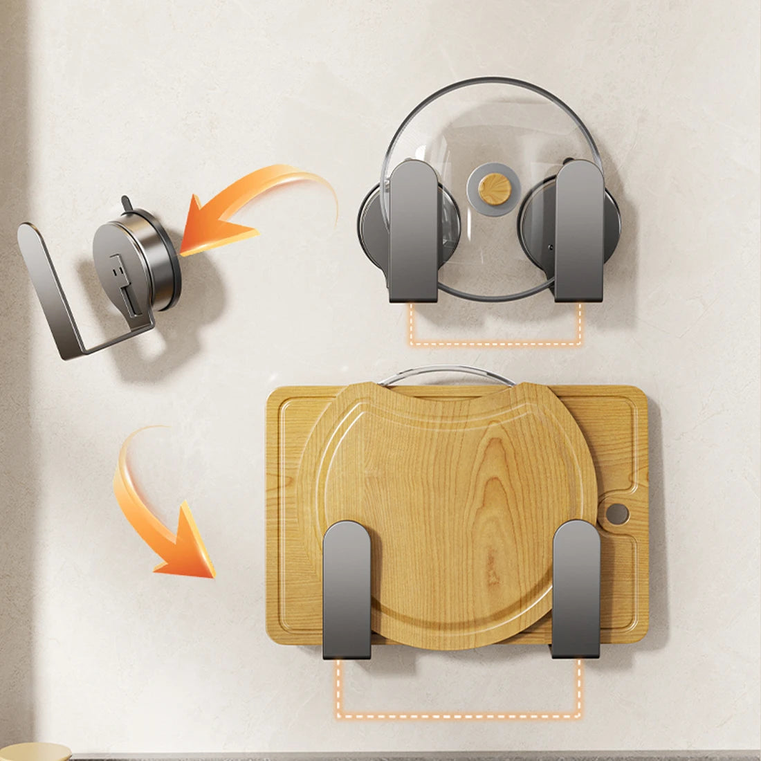 Wandmontierter Küchen Organizer für Topfdeckel & Schneidebretter