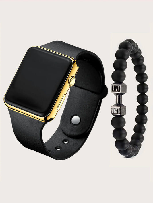 Rechteckige digitale Sportuhr mit Silikonarmband für Herren und Alltag
