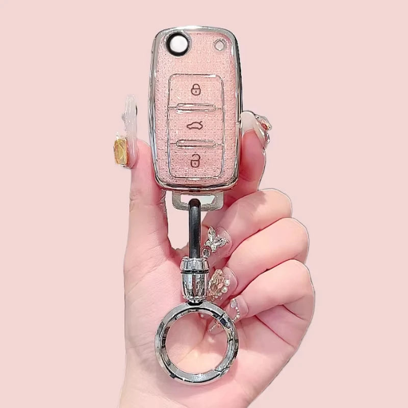 TPU 3-Tasten Klappschlüsseletui für verschiedene VW Modelle Rosa
