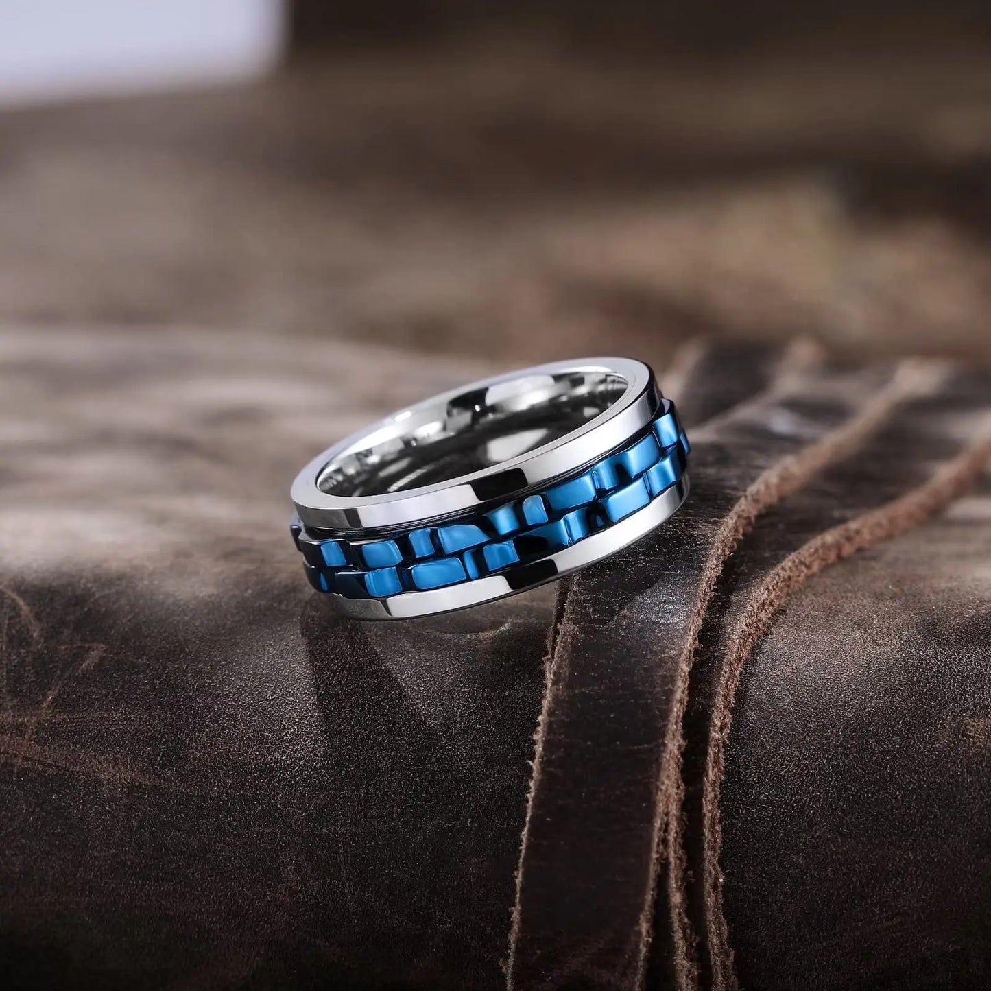 Drehbarer Edelstahl Ring mit Ketten Design für Herren