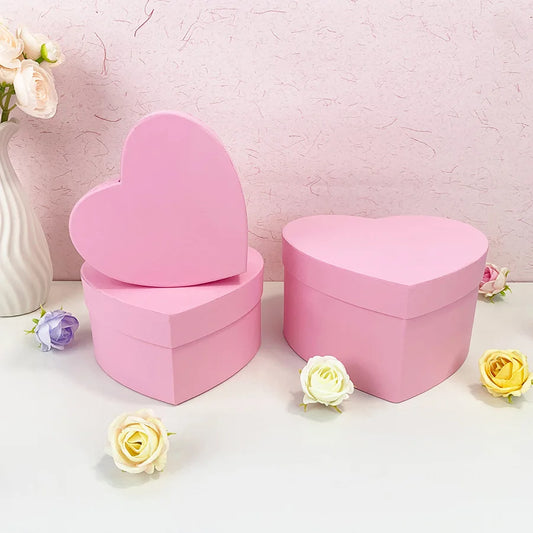 3er Set Rosa Herz Geschenkboxen mit Deckel Stapelbar Karton