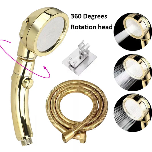 Luxuriöses Hochdruck-Duschkopf-Set Gold mit 3 Modi, Schlauch - Halter