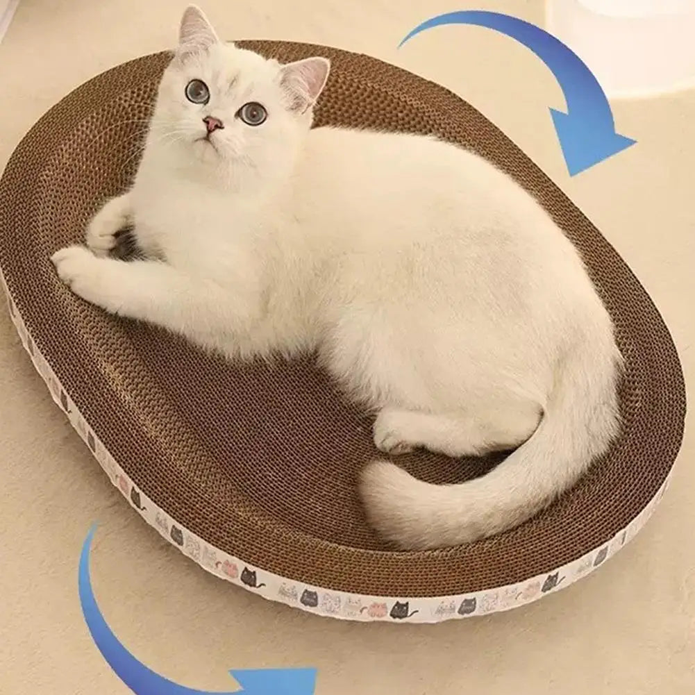 Katzenkratzblock aus Kunststoff, rund/oval, mit Liegefläche für Katzen