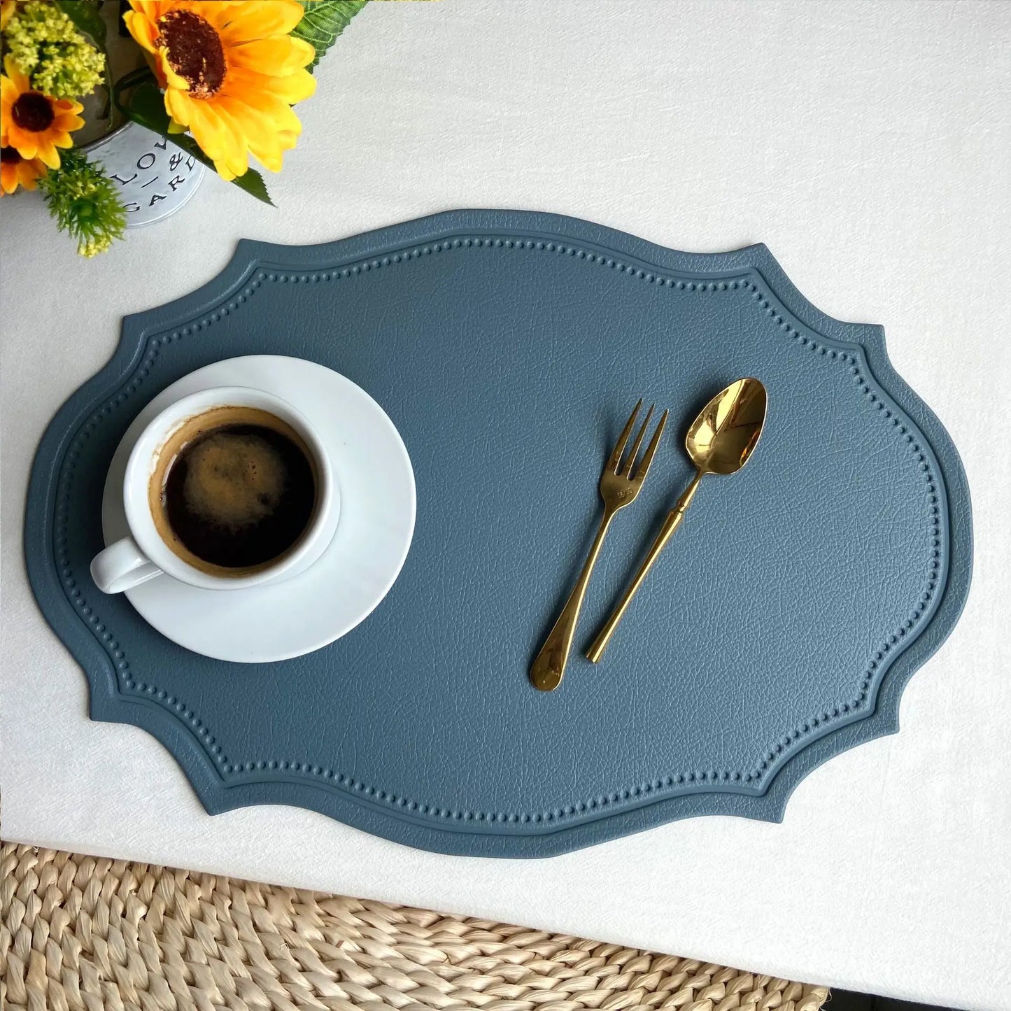 Geformte PU Kunstleder Tischsets Luxus Schwarz Creme Grau 1/4/6 Stk.