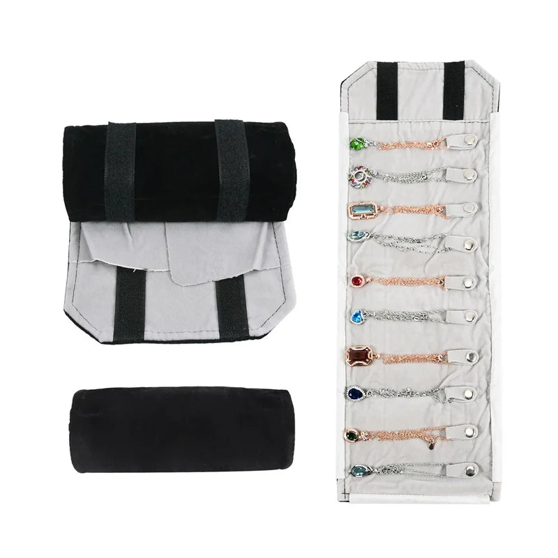Tragbare Schmuckrolle aus Samt für Reisen und Aufbewahrung
