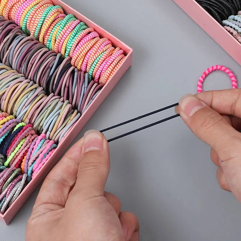 100 bunte elastische Haarbänder für Kinder – 100er Set in Bonbonfarben