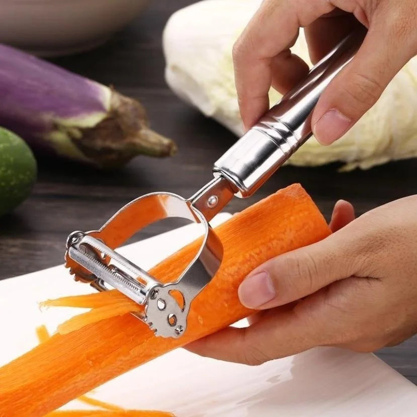 Effizient - Robust: Edelstahl 2-in-1 Schäler mit Julienne Reibe, 18 cm