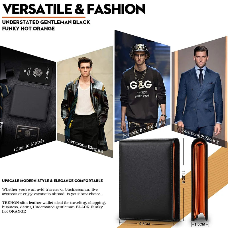 Schmale Herren Geldbörse aus echtem Leder mit RFID Schutz und Münzfach