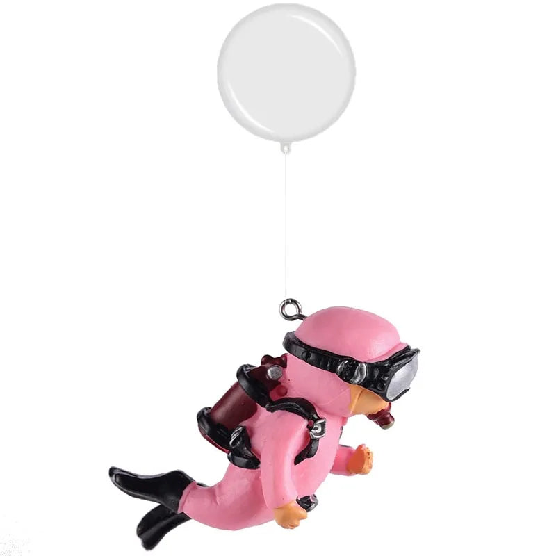 Aquarium Harz Deko Set: Mini Taucher mit Schwimmkugel & Leucht-Effekt