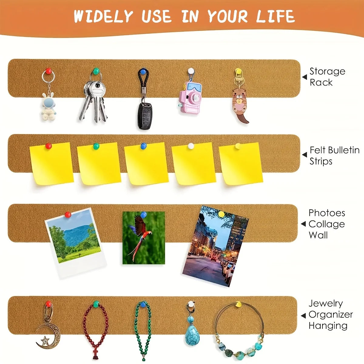 Selbstklebende Korkstreifen Korkfilz Pinnwand Ankündigungsstreifen 3-12 Stück