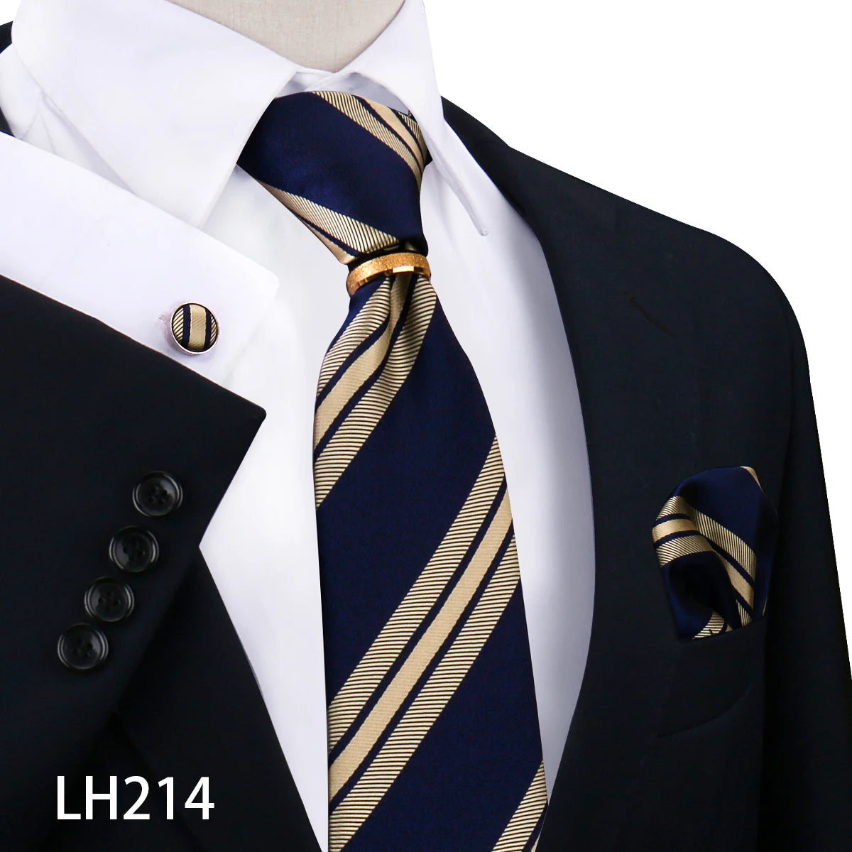 Herren Krawattenset Gold Ring, Manschettenknöpfe, Einstecktuch Festlich