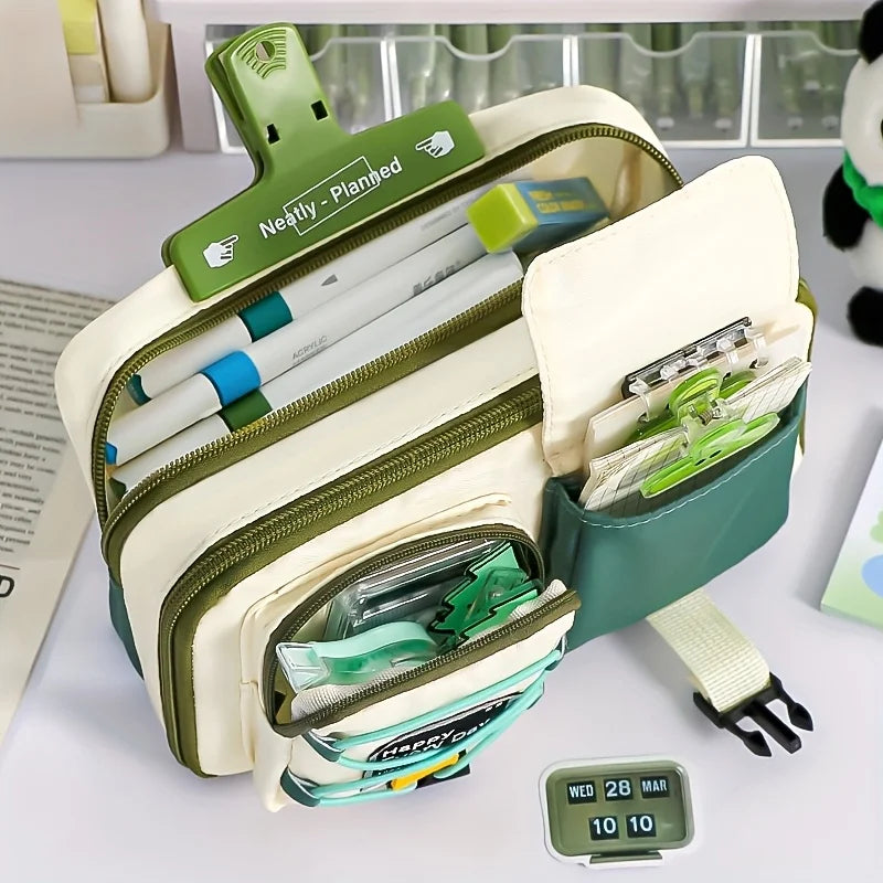 Großes Federmäppchen aus Oxford-Stoff mit vielen Fächern für Stifte und Reiseutensilien