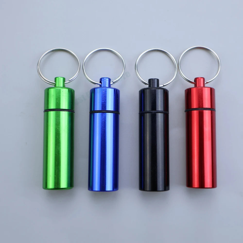 Wasserdichter Aluminium Pillenbehälter mit Schlüsselanhänger klein