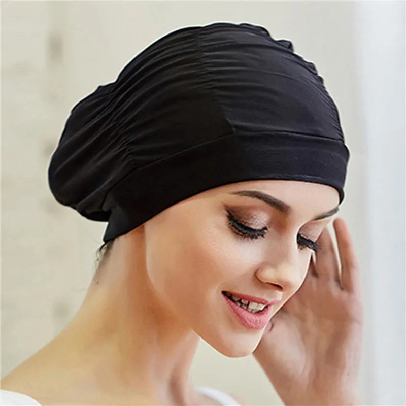 Elastische Bademütze für langes Haar – Unisex Nylon Turban-Stil Schutz