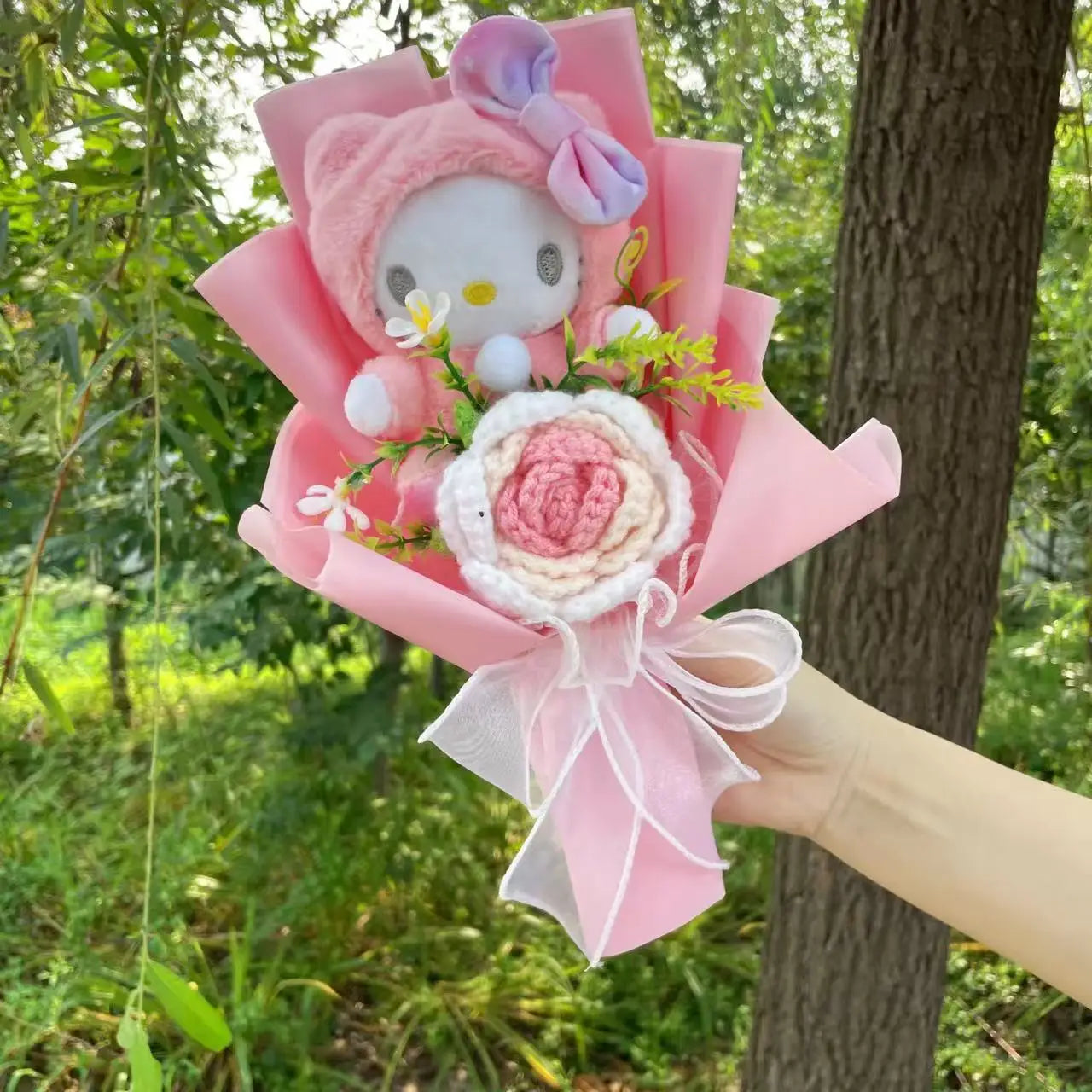 Kawaii Katzenpuppen mit künstlichen Blumen, kreativer Blumenstrauß 30-35cm-Yabubest - Home & More