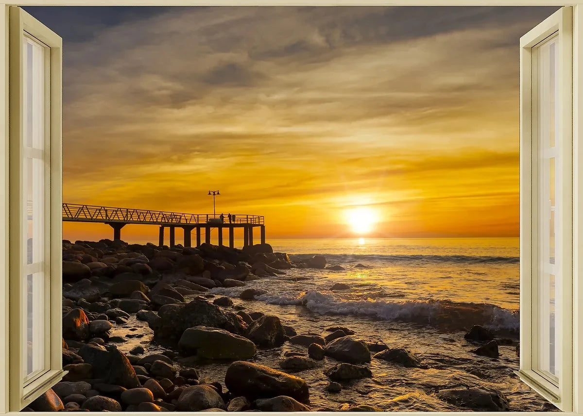 3D Leinwandbild Fluss Wald Strand Sonnenuntergang Landschaft Wandkunst