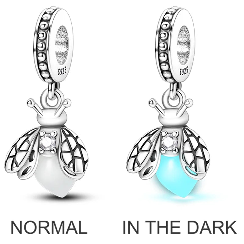 925 Sterling Silber Charm mit rosa Schmetterling - leuchtenden Glühwürmchen
