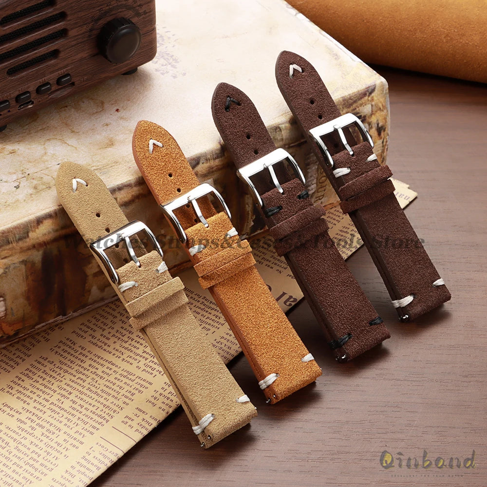 Wildleder Vintage Uhrenarmband in Blau mit Schnellverschluss