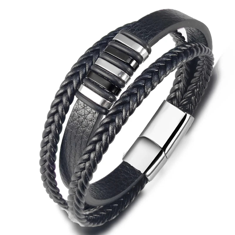 Herren Leder Armband mit Edelstahl Magnetverschluss 3 Größen 3 Farben