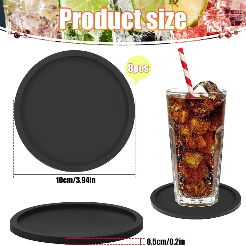 8er Set Silikon Untersetzer 10cm Rund Hitzebeständig Rutschfest Kaffee Tee