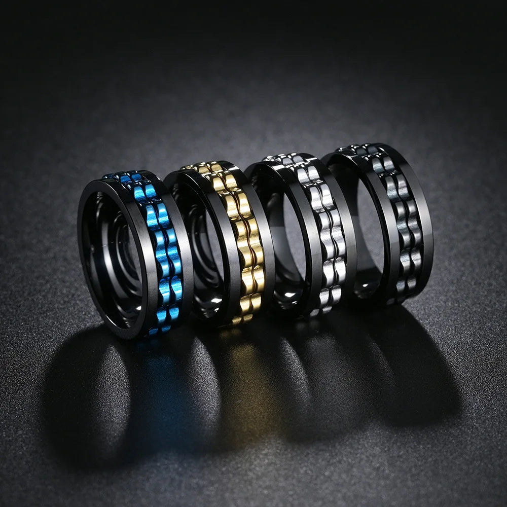Herren Rotierender Zappelring Edelstahl Kette Gear Design Punk Biker Stil