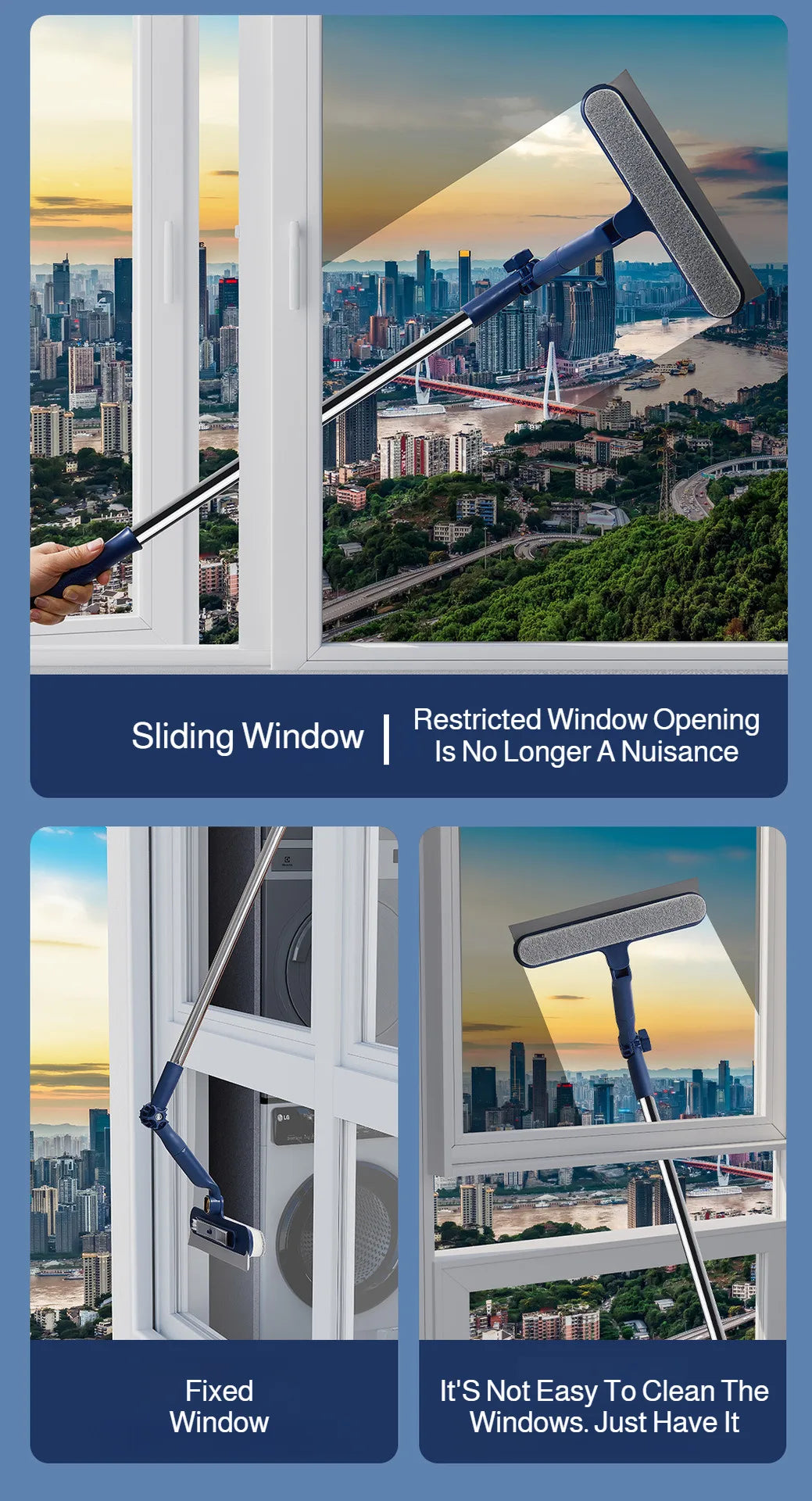 2in1 Fensterreiniger mit drehbarer Bürste und Rakel für Glas und Fliesen-Yabubest - Home & More