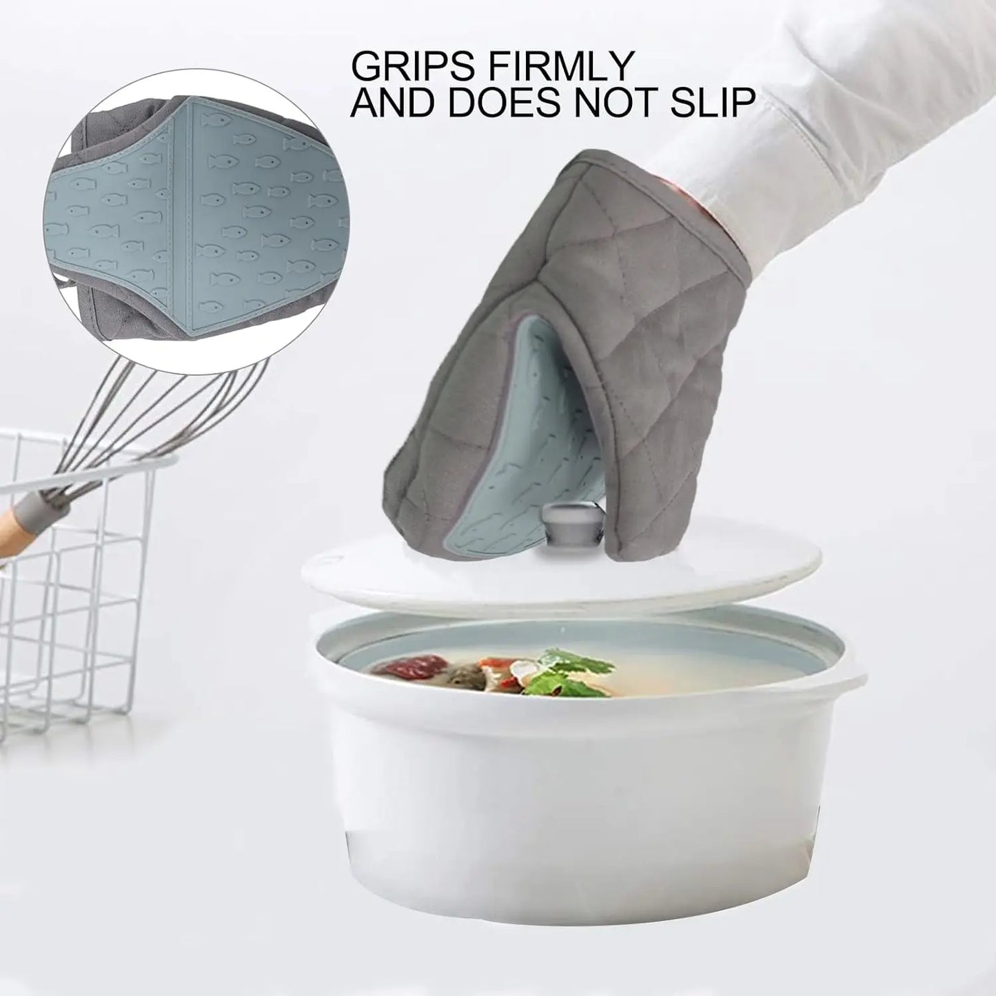 2-teiliges hitzebeständiges Silikon Ofenhandschuhe Set mit weichem Baumwollfutter