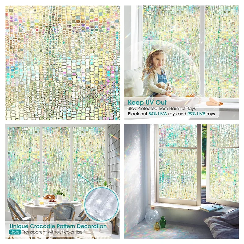 Statisch haftende Fensterfolie Vinyl mit 3D Regenbogen Motiv