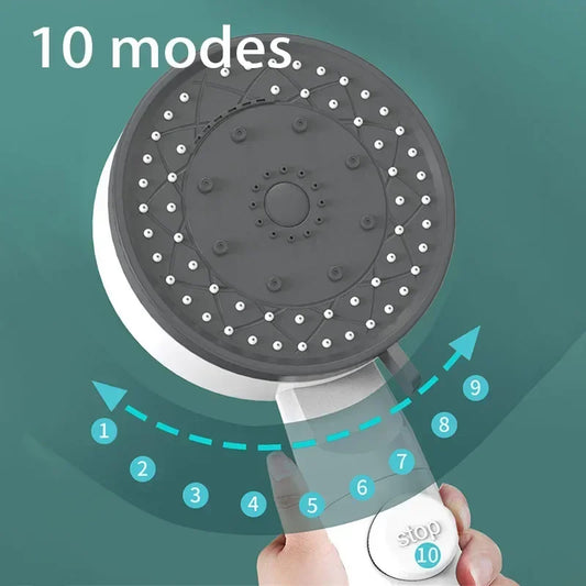 10-in-1 Handbrause mit Wasserfilter - One-Touch-Stopp – Wassersparend - Hochdruck
