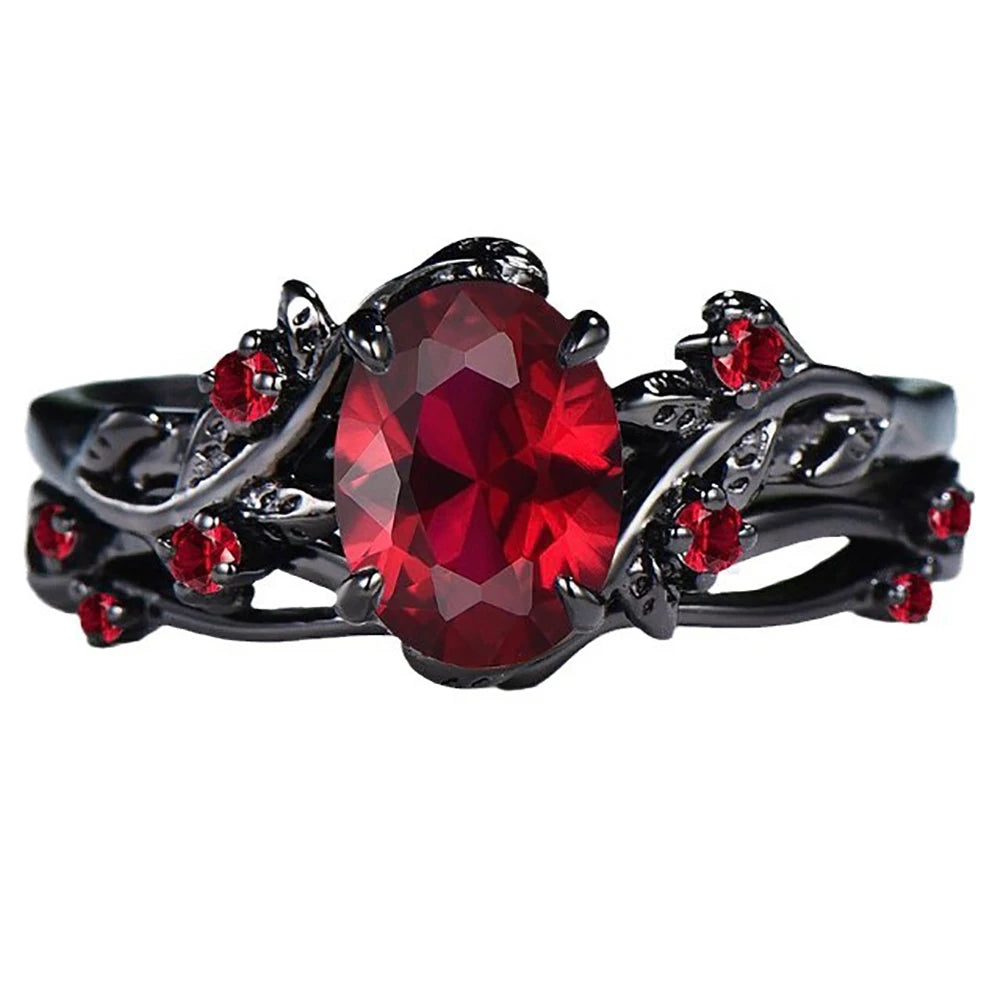 Zweiteiliges Vintage Ring Set mit roten Zirkon Steinen für Damen