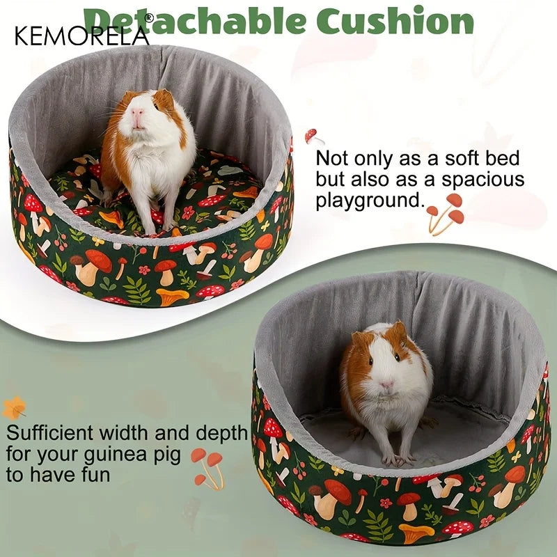 KEMORELA Gemütliches Meerschweinchenbett, weiches, waschbares Kuschelbett für kleine Haustiere mit dickem, abnehmbarem Polster, dunkelgrünes Pilzblattmuster-Yabubest - Home & More