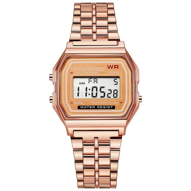 Digitaluhr mit luxuriösem Roségold und Retro-LED-Display für Damen