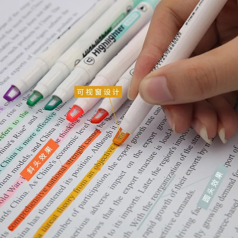 6 Farben Set Doppelkopf Pastell Textmarker für Schule und Büro