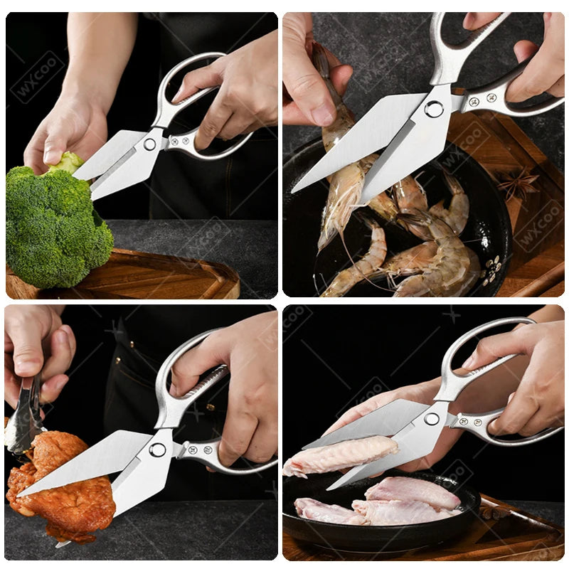 Ultrascharfe Edelstahl Küchenschere Mehrzweck für Geflügel, Fleisch, Knochen